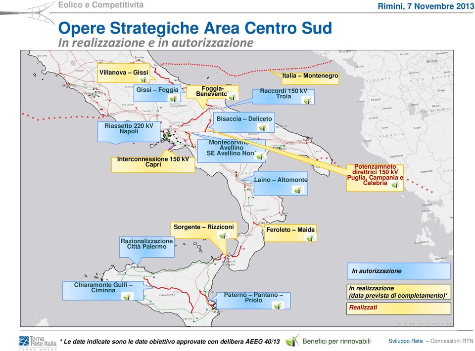 Potenzamneto direttrici 150 kv Puglia, Campania e Calabria Razionalizzazione Città Palermo Sorgente Rizziconi Feroleto Maida Chiaramonte Gulfi Ciminna Paternò Pantano