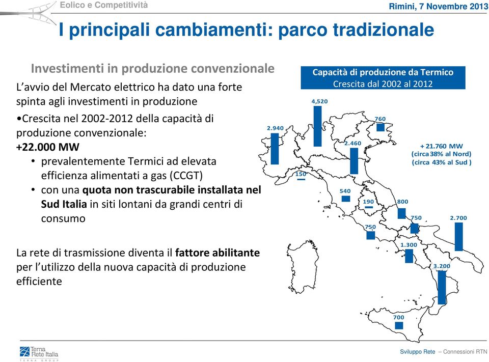 000 MW prevalentemente Termici ad elevata efficienza alimentati a gas (CCGT) con una quota non trascurabile installata nel Sud Italiain siti lontani da grandi centri di consumo 2.