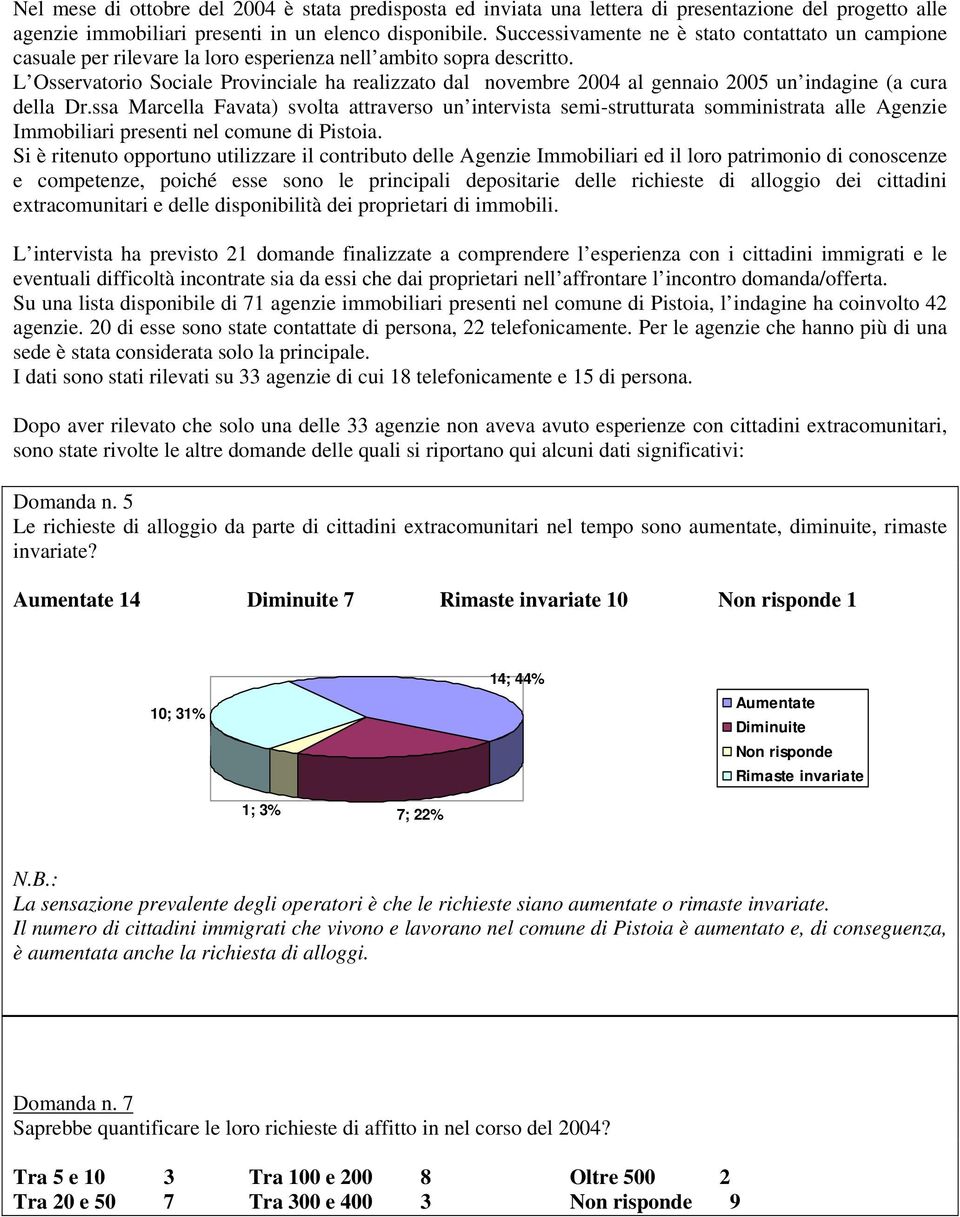 L Osservatorio Sociale Provinciale ha realizzato dal novembre 2004 al gennaio 2005 un indagine (a cura della Dr.