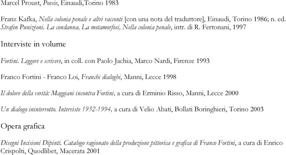 con Paolo Jachia, Marco Nardi, Firenze 1993 Franco Fortini - Franco Loi, Franchi dialoghi, Manni, Lecce 1998 Il dolore della verità: Maggiani incontra Fortini, a cura di Erminio Risso, Manni,