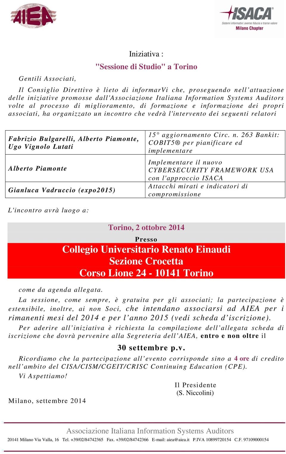 Alberto Piamonte Gianluca Vadruccio (expo2015) 15 aggiornamento Circ. n.
