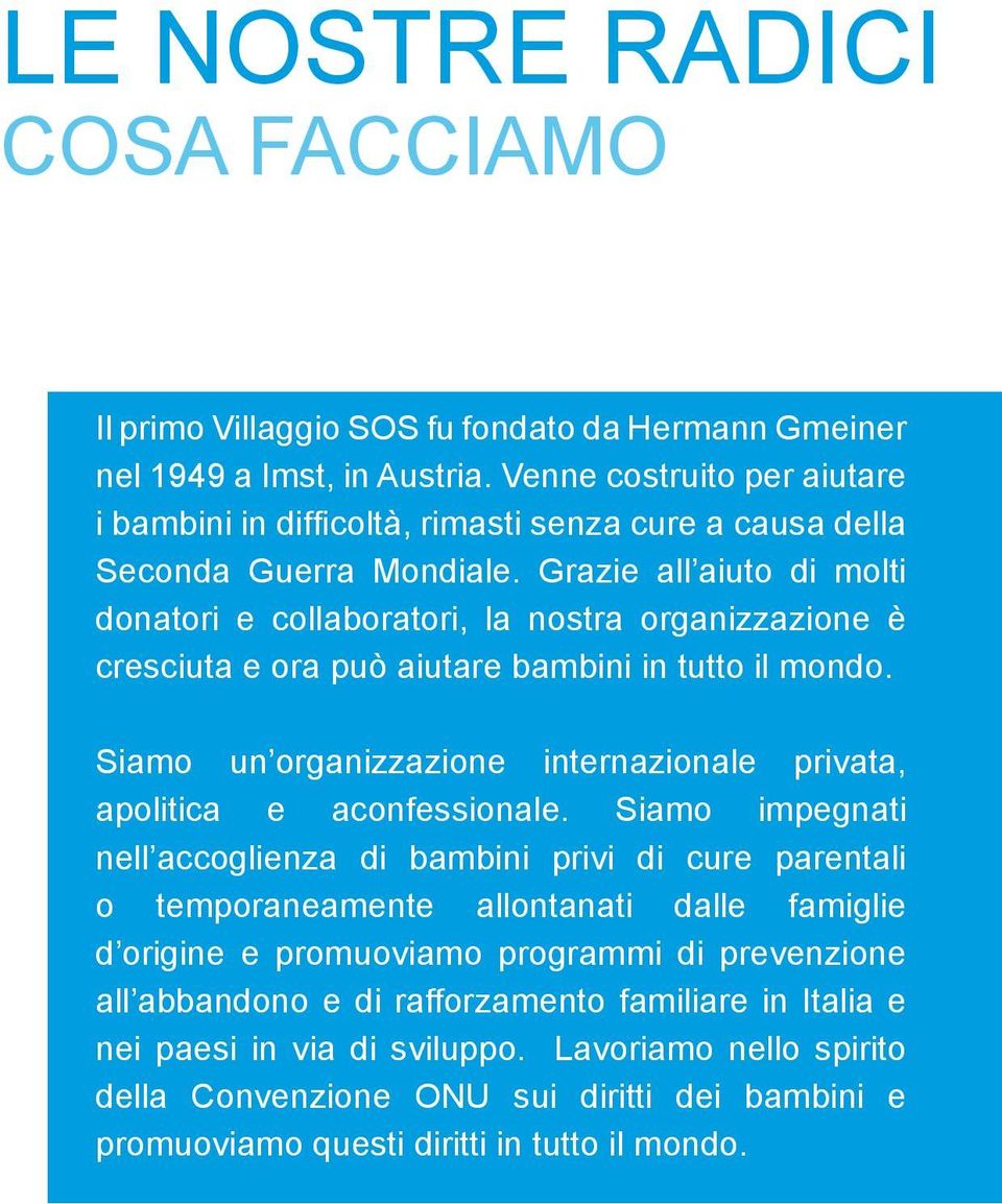 Grazie all aiuto di molti donatori e collaboratori, la nostra organizzazione è cresciuta e ora può aiutare bambini in tutto il mondo.