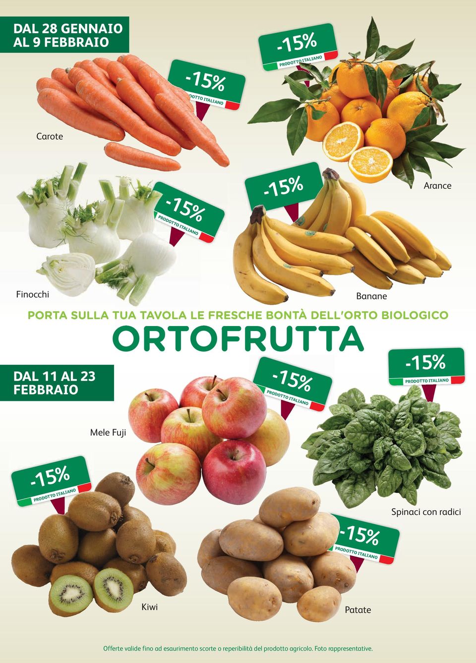 ORTOFRUTTA Banane Mele Fuji Spinaci con radici Kiwi Patate Offerte valide