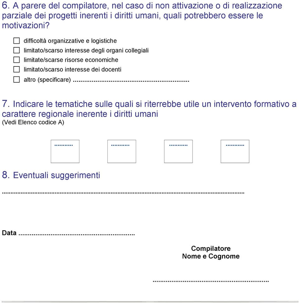 difficoltà organizzative e logistiche limitato/scarso interesse degli organi collegiali limitate/scarse risorse economiche limitato/scarso