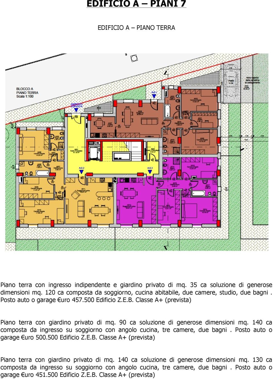 90 ca soluzione di generose dimensioni mq. 140 ca composta da ingresso su soggiorno con angolo cucina, tre camere, due bagni. Posto auto o garage uro 500.500 Edificio Z.E.B.