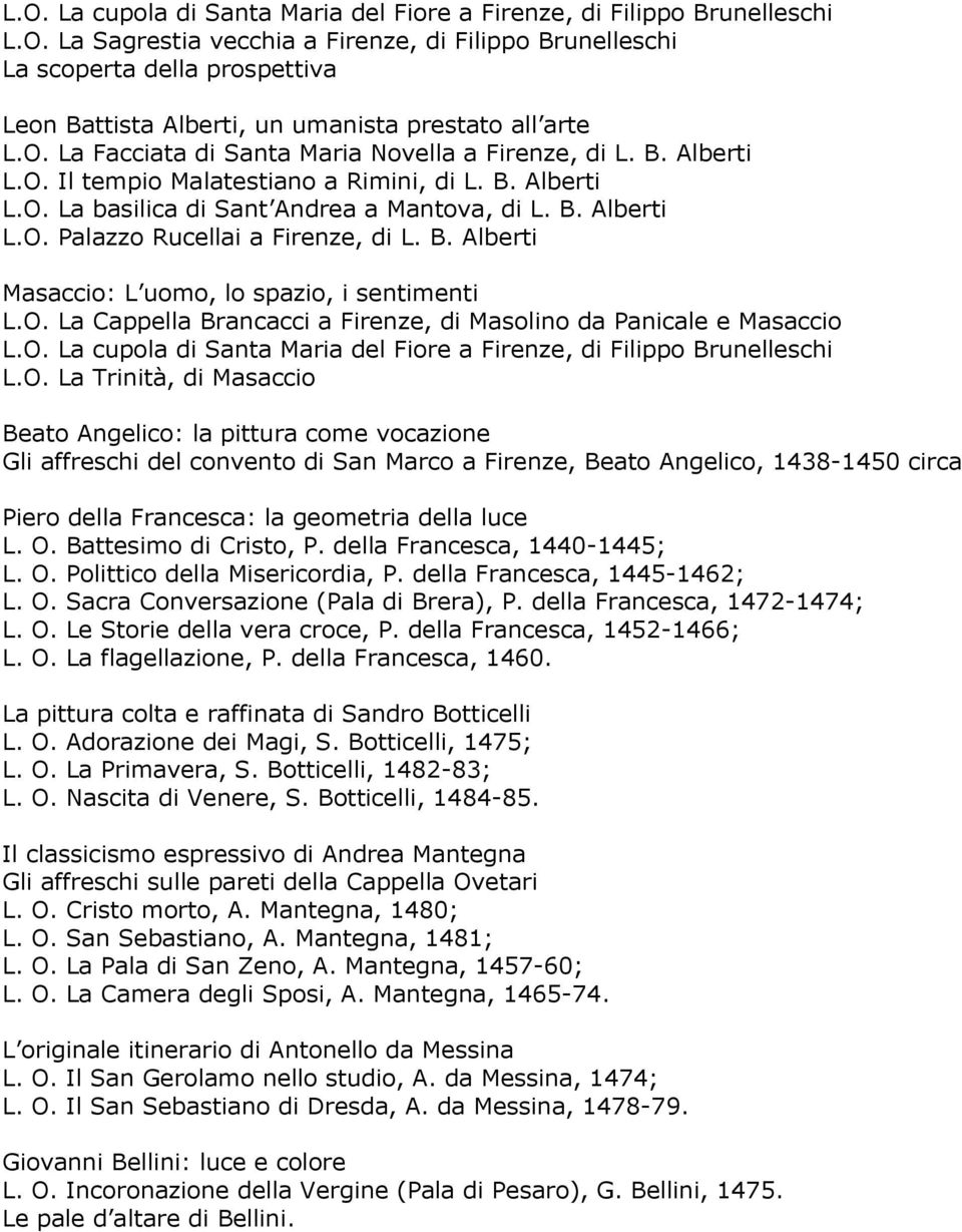 B. Alberti Masaccio: L uomo, lo spazio, i sentimenti L.O. La Cappella Brancacci a Firenze, di Masolino da Panicale e Masaccio L.O. La cupola di Santa Maria del Fiore a Firenze, di Filippo Brunelleschi L.