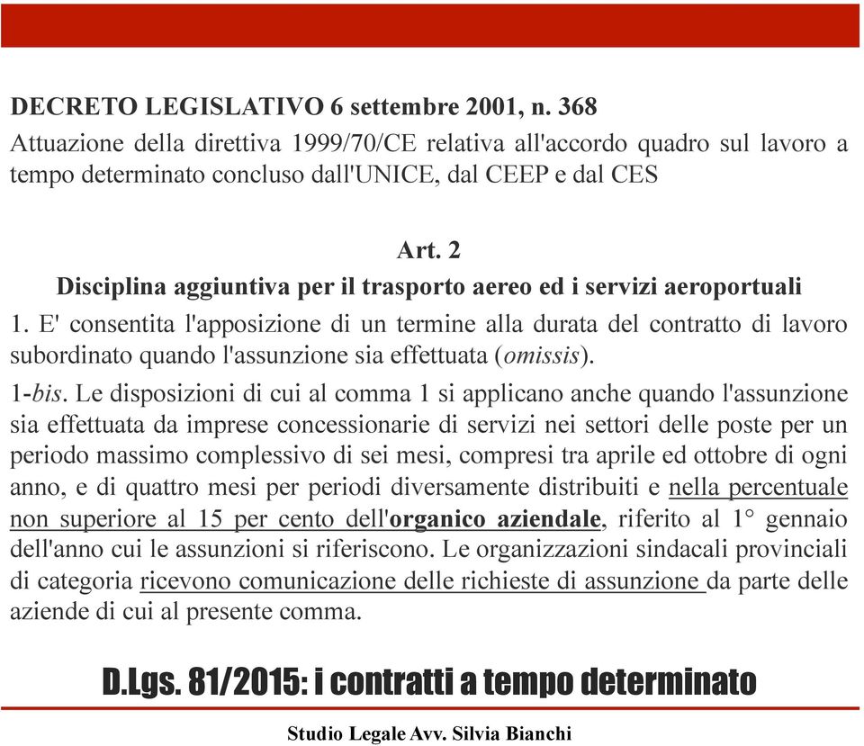 E' consentita l'apposizione di un termine alla durata del contratto di lavoro subordinato quando l'assunzione sia effettuata (omissis). 1-bis.