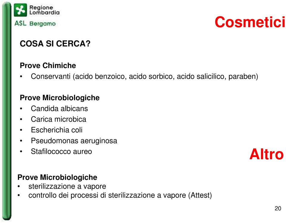 Prove Microbiologiche Candida albicans Carica microbica Escherichia coli Pseudomonas