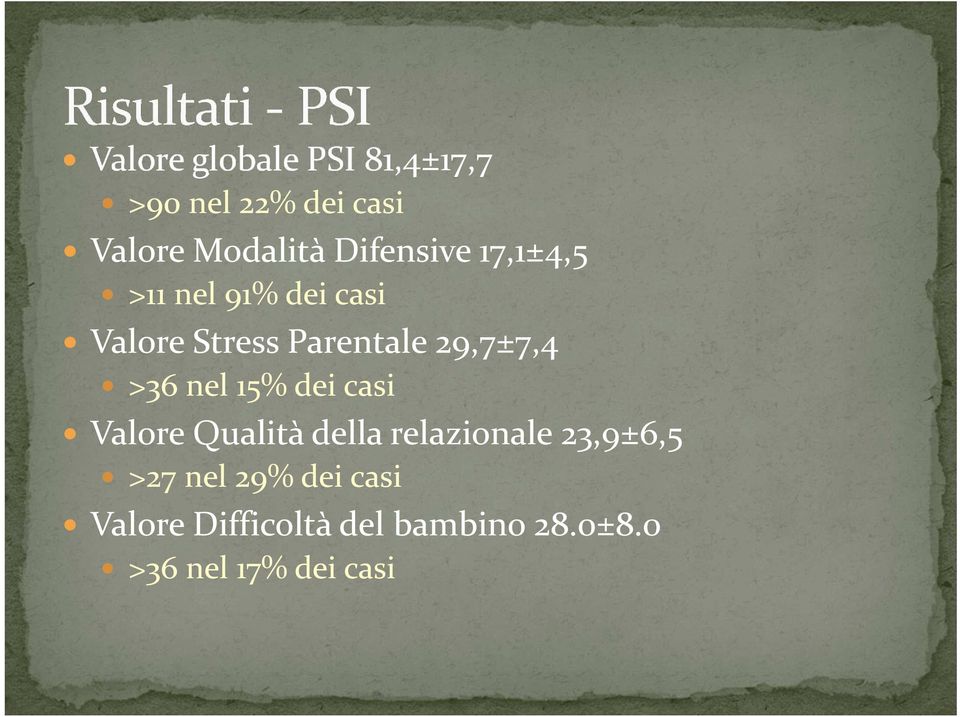 29,7±7,4 >36 nel 15% dei casi Valore Qualità della relazionale