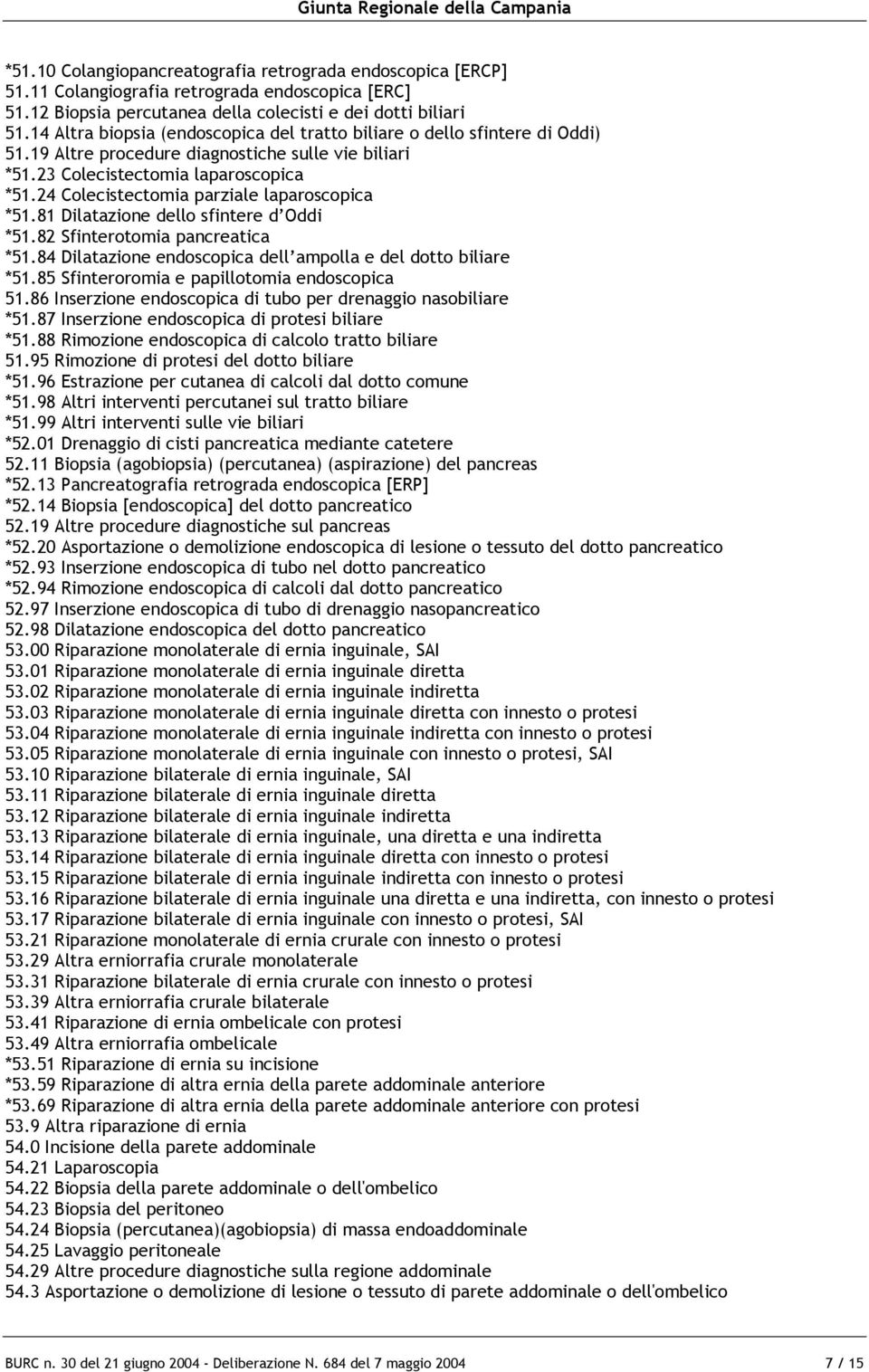 24 Colecistectomia parziale laparoscopica *51.81 Dilatazione dello sfintere d Oddi *51.82 Sfinterotomia pancreatica *51.84 Dilatazione endoscopica dell ampolla e del dotto biliare *51.