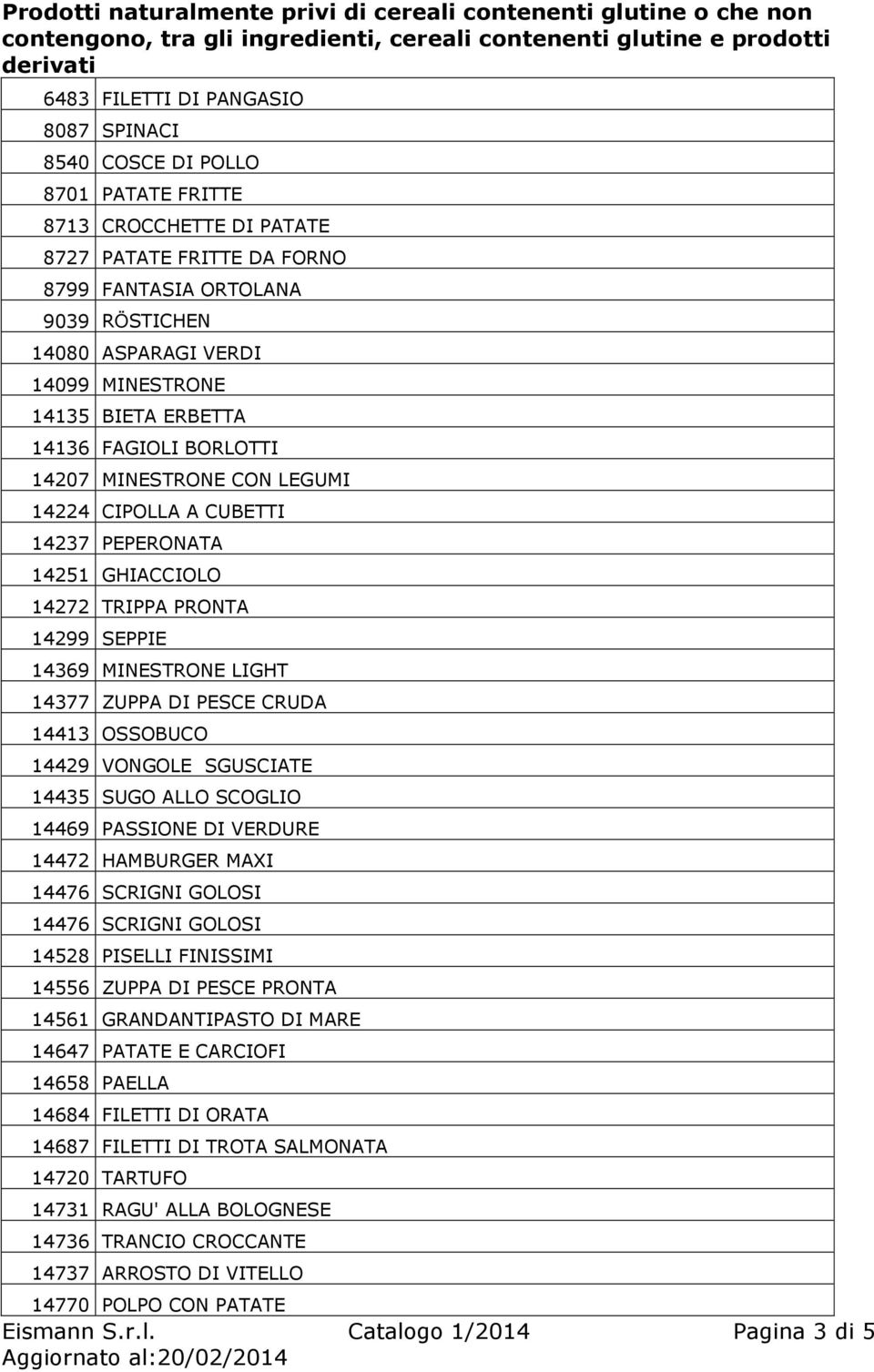 14377 ZUPPA DI PESCE CRUDA 14413 OSSOBUCO 14429 VONGOLE SGUSCIATE 14435 SUGO ALLO SCOGLIO 14469 PASSIONE DI VERDURE 14472 HAMBURGER MAXI 14476 SCRIGNI GOLOSI 14476 SCRIGNI GOLOSI 14528 PISELLI