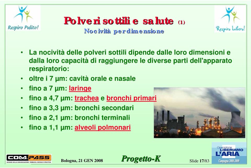 oltre i 7 µm: cavità orale e nasale fino a 7 µm: laringe fino a 4,7 µm: trachea e bronchi primari