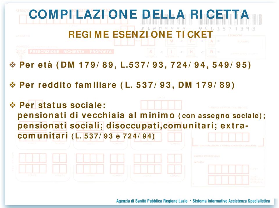 537/93, DM 179/89) Per status sociale: pensionati di vecchiaia al