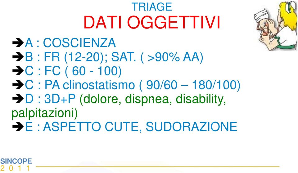 clinostatismo ( 90/60 180/100) D : 3D+P (dolore,