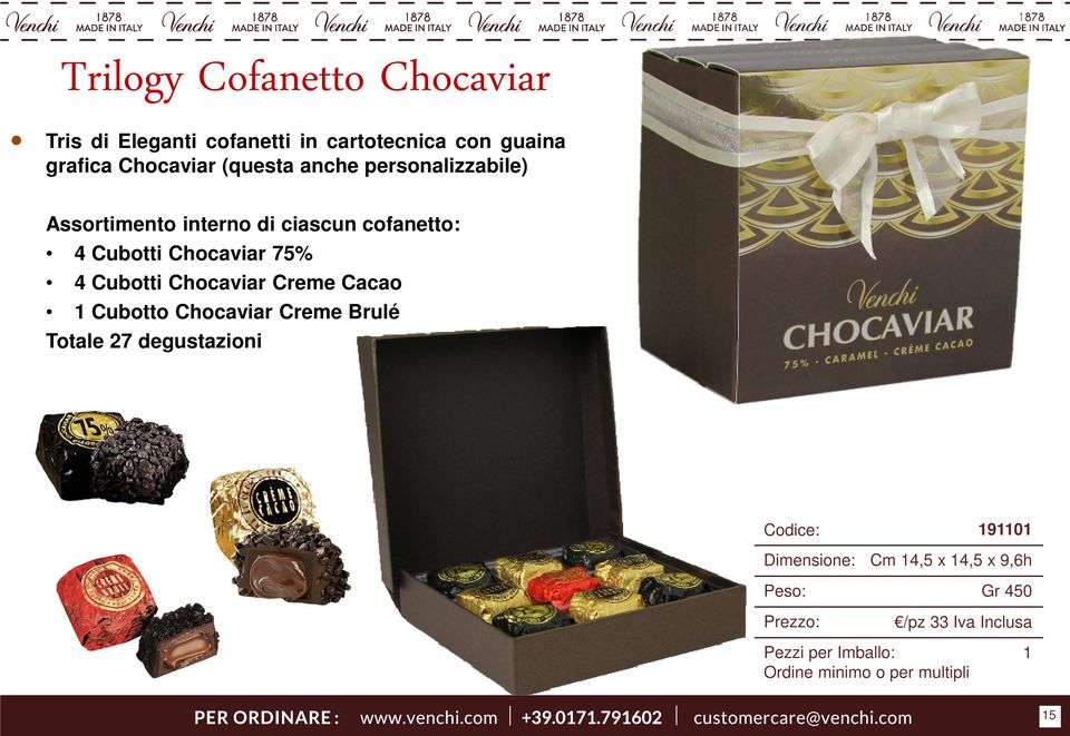 cofanetto: 4 Cubotti Chocaviar 75% 4 Cubotti Chocaviar Creme Cacao Cubotto