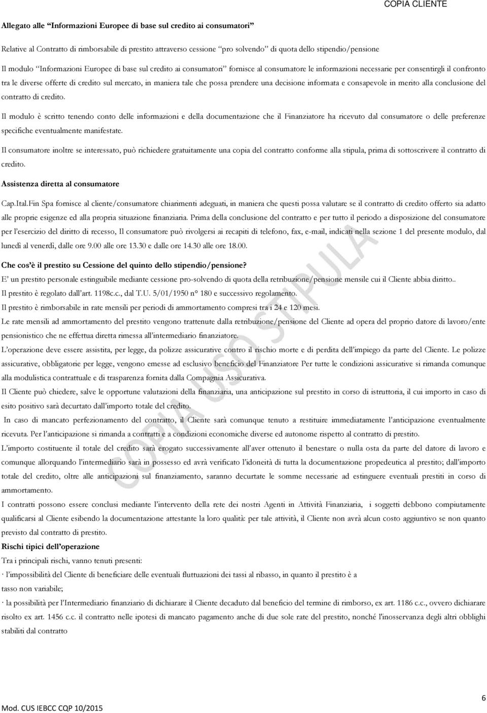 che possa prendere una decisione informata e consapevole in merito alla conclusione del contratto di credito.