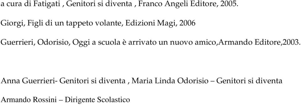 Oggi a scuola è arrivato un nuovo amico,armando Editore,2003.