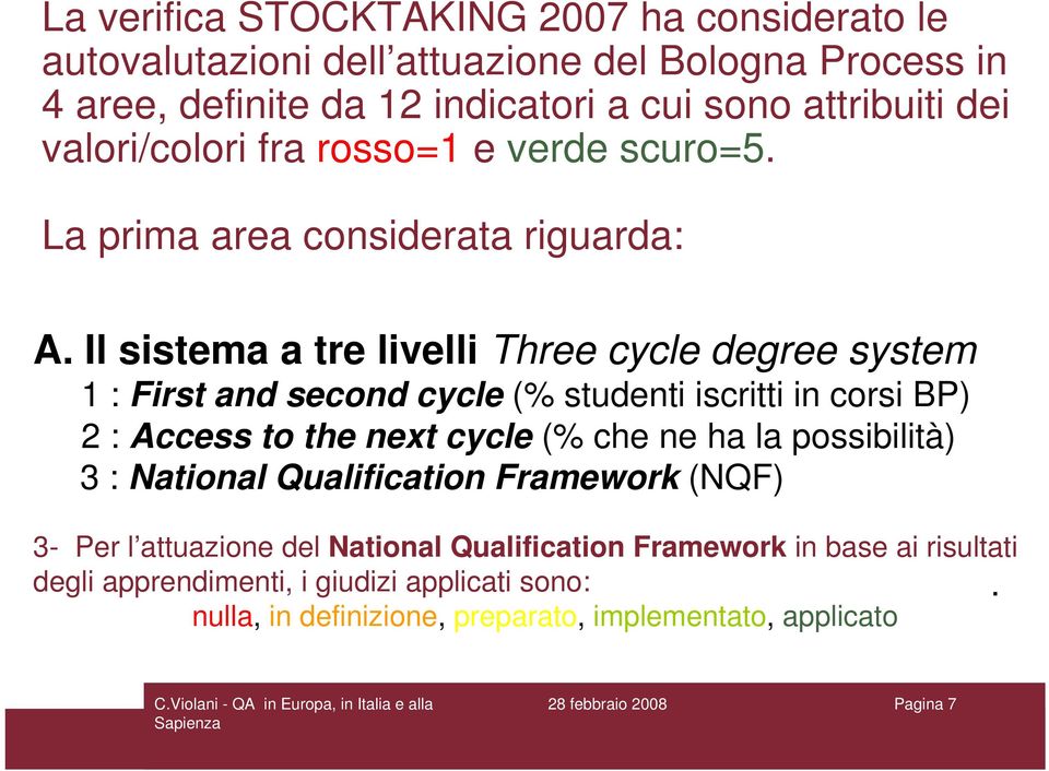 Il sistema a tre livelli Three cycle degree system 1 : First and second cycle (% studenti iscritti in corsi BP) 2 : Access to the next cycle (% che ne ha la
