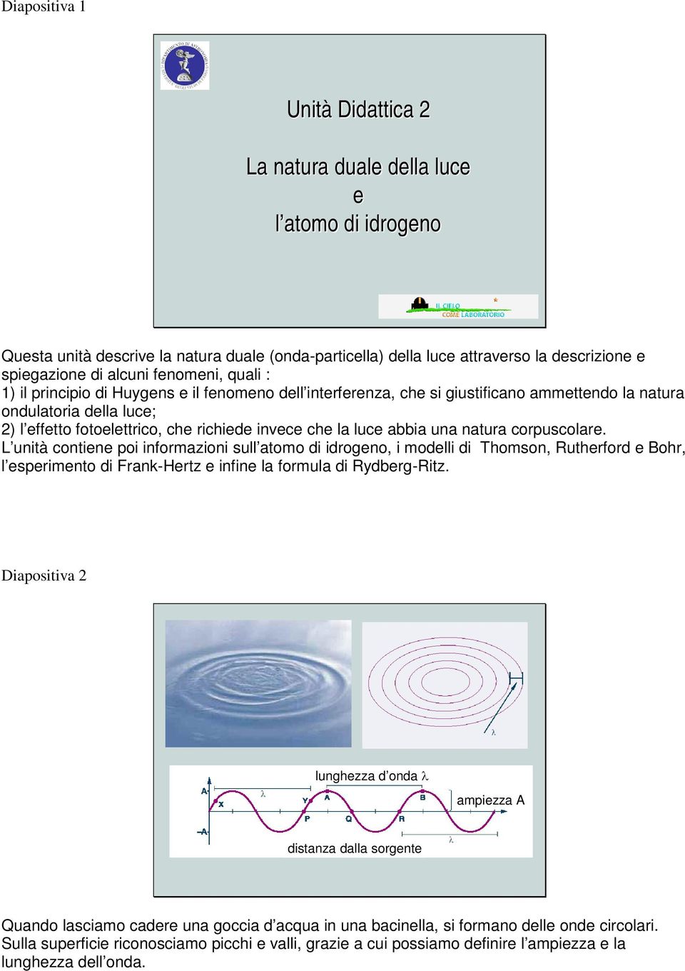 crpusclare. L unità cntiene pi infrmazini sull atm di idrgen, i mdelli di Thmsn, Rutherfrd e Bhr, l esperiment di Frank-Hertz e infine la frmula di Rydberg-Ritz.