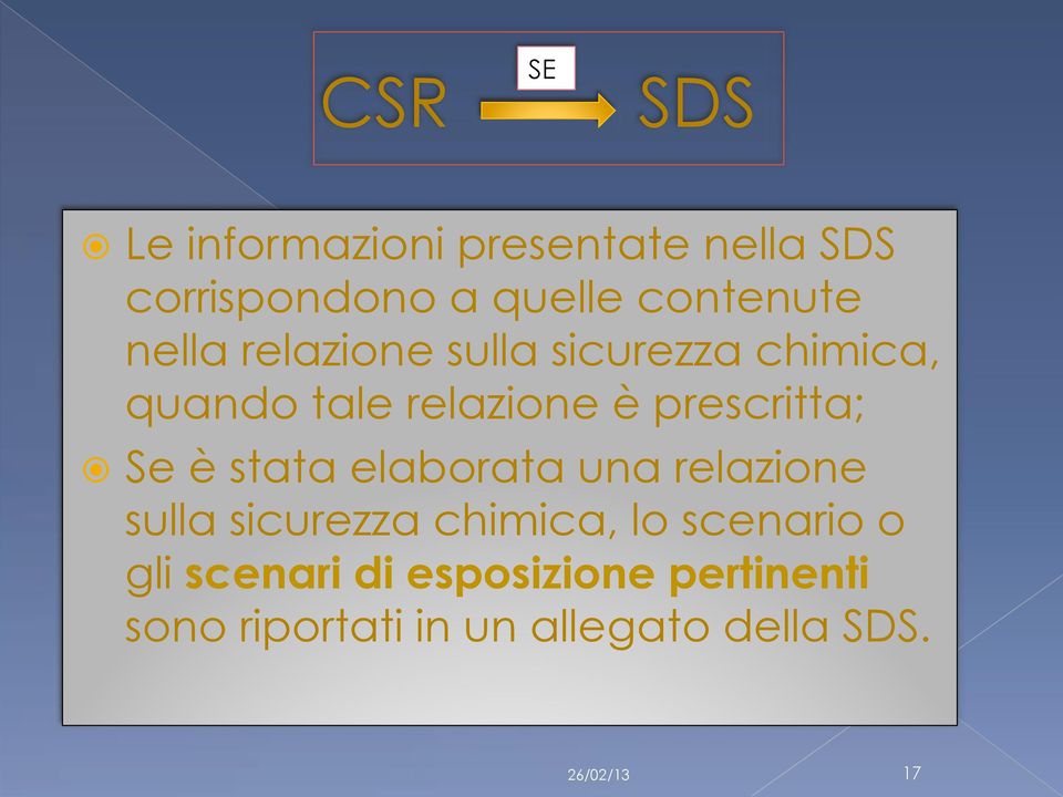 relazione sulla sicurezza chimica, quando tale relazione è prescritta;!