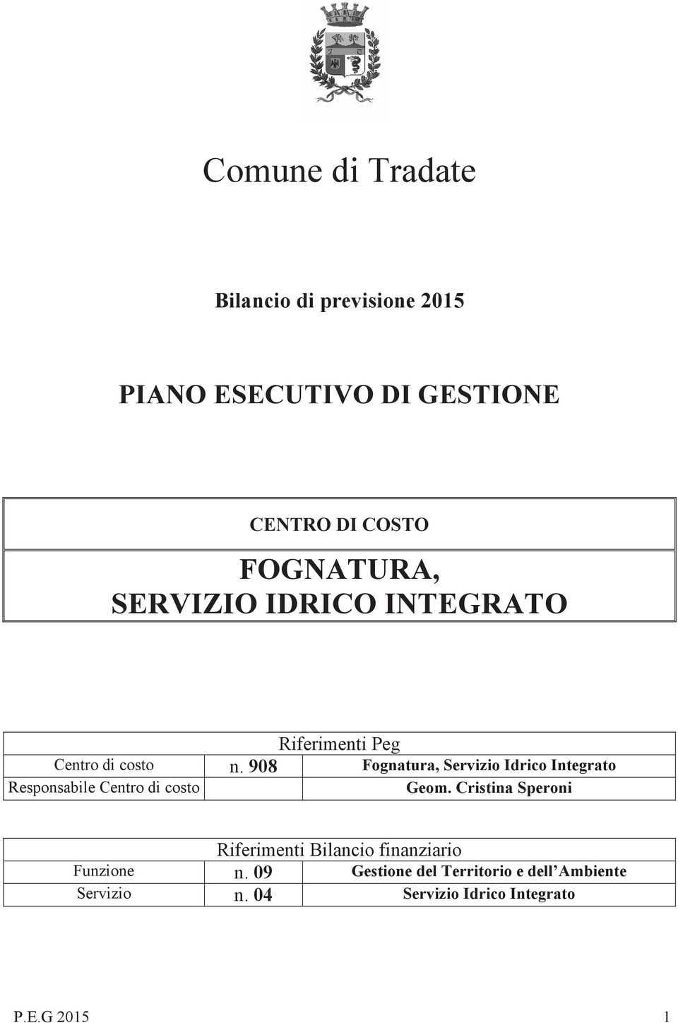 908 Fognatura, Servizio Idrico Integrato Responsabile Centro di costo Geom.