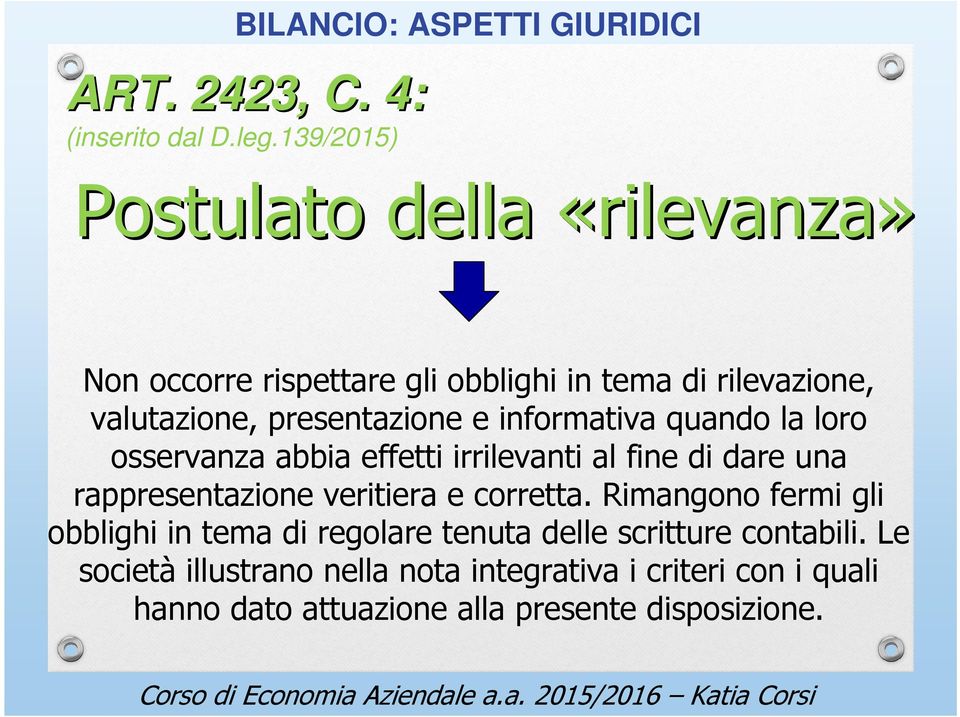 presentazione e informativa quando la loro osservanza abbia effetti irrilevanti al fine di dare una rappresentazione