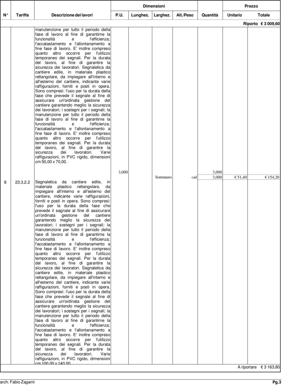 Segnaletica da cantiere edile, in materiale plastico rettangolare, da impiegare all'interno e all'esterno del cantiere, indicante varie raffigurazioni, forniti e posti in opera.