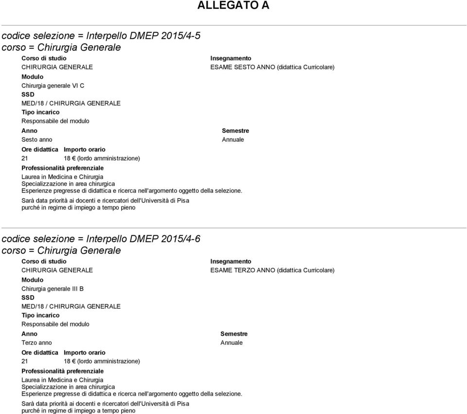 Curricolare) codice selezione = Interpello DMEP 2015/4 6 Chirurgia generale III