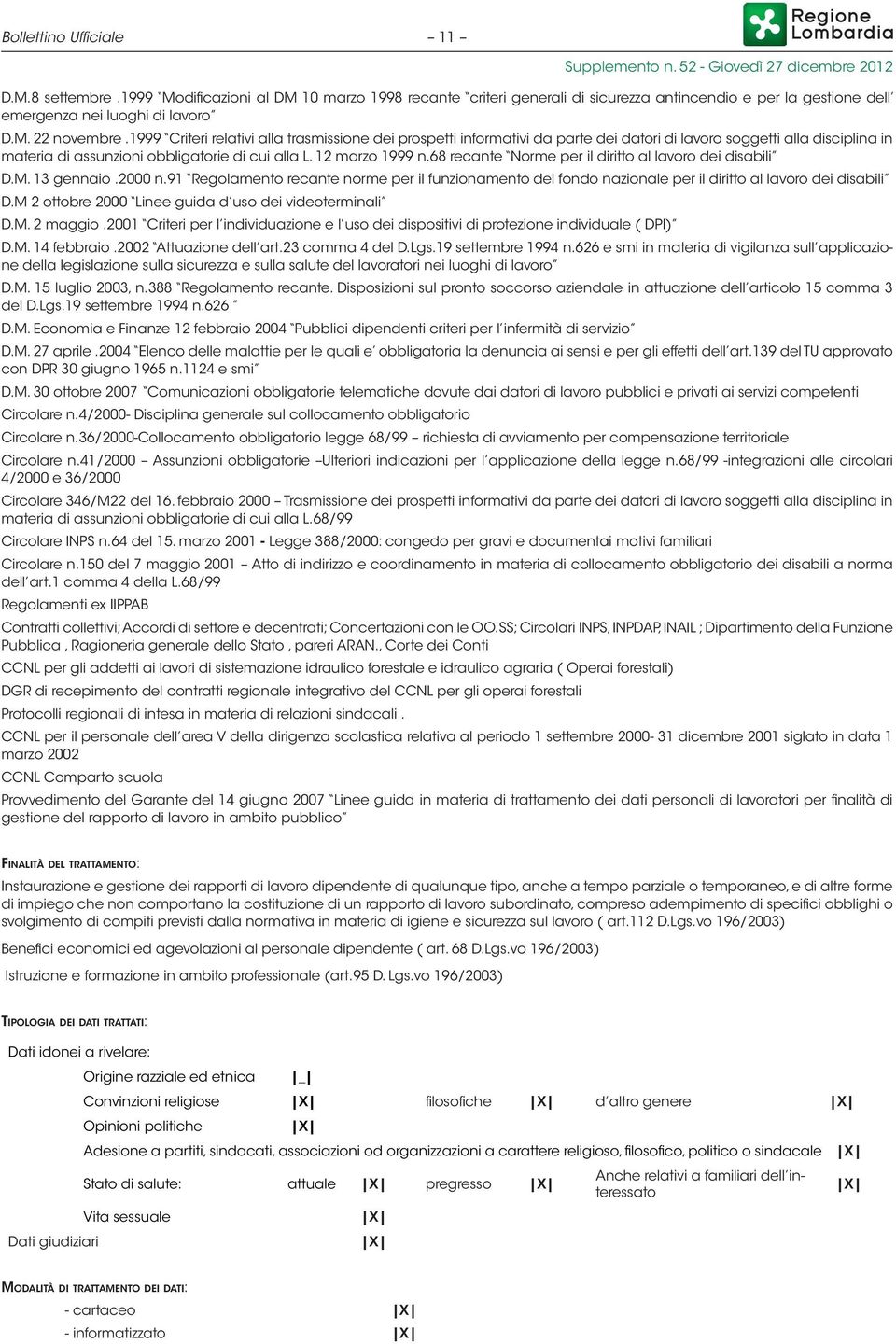 68 recante Norme per il diritto al lavoro dei disabili D.M. 13 gennaio.2000 n.91 Regolamento recante norme per il funzionamento del fondo nazionale per il diritto al lavoro dei disabili D.