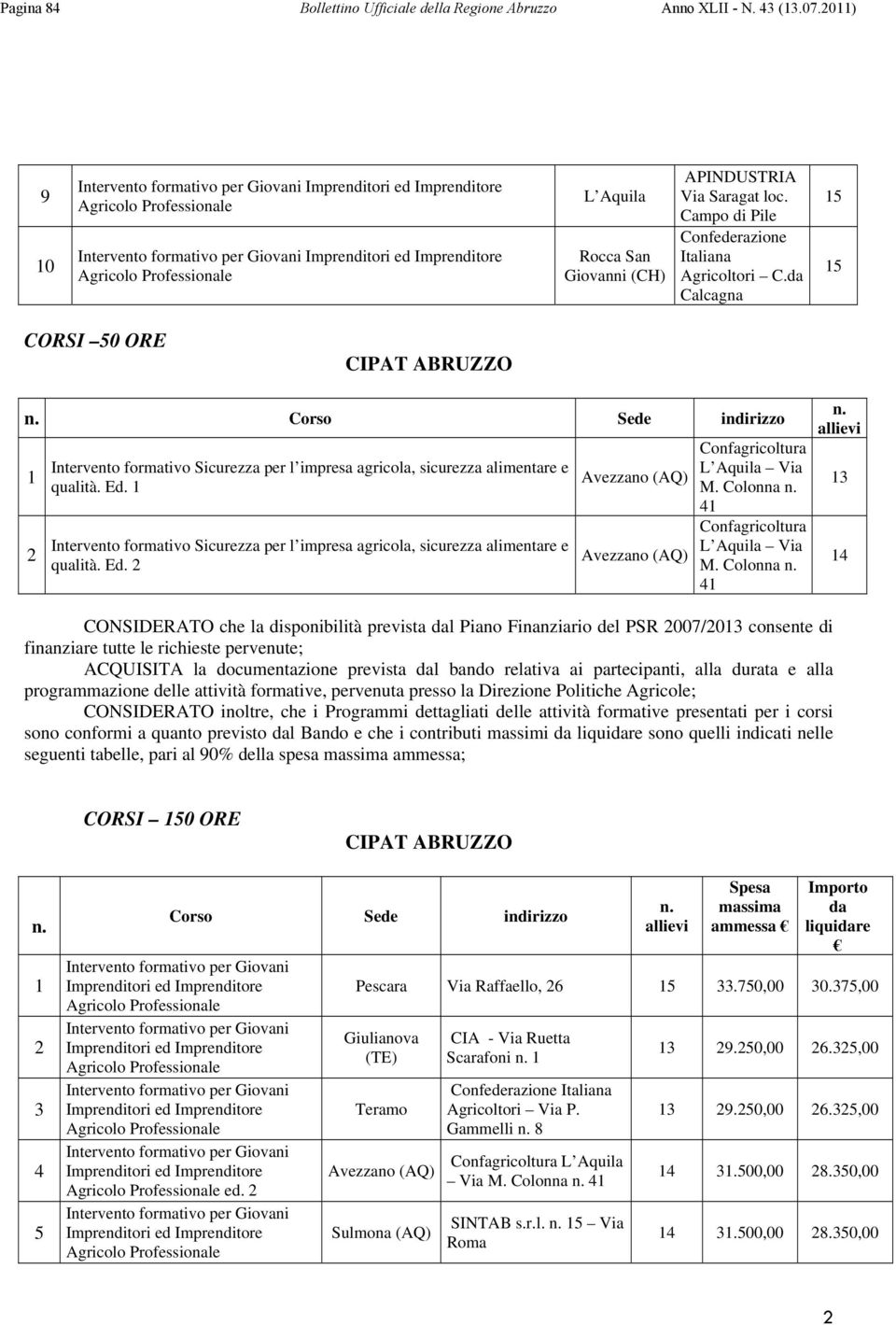 Colonna CONSIDERATO che la disponibilità prevista dal Piano Finanziario del PSR 00/0 consente di finanziare tutte le richieste pervenute; ACQUISITA la documentazione prevista dal bando relativa ai