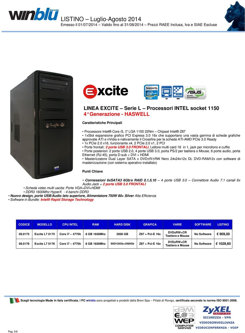 0 x1, 2 PCI Porte posteriori: 2 porte USB 2.0, 4 porte USB 3.