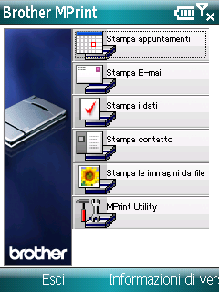 Utilizzo del software per stampanti portatili Brother (Brother MPrint) Stampa Questa stampante è dotata di otto diverse funzioni di stampa. 1 Selezionare nella schermata [Programmi].