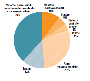 L allarme mondiale: l impatto Cause del carico globale di malattia (Daly), nel mondo, a tutte le età, 2005 Alto tasso di mortalità (morti premature); La loro frequenza aumenta di pari passo con l