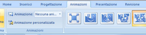 Animazioni PowerPoint 2007 Animazioni -> Animazioni -> Animazione personalizzata; a