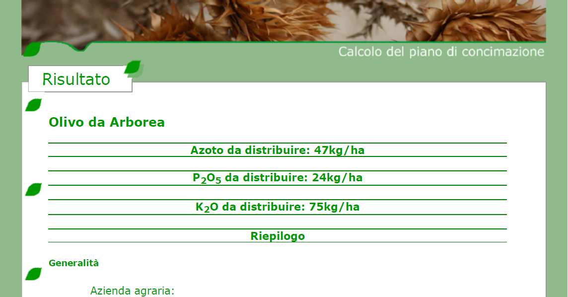 QUANTITA DICONCIME DA DISTRIBUIRE PIANO DI CONCIMAZIONE ANALISI DEL TERRENO INTERPRETAZIONE Apporti/ha