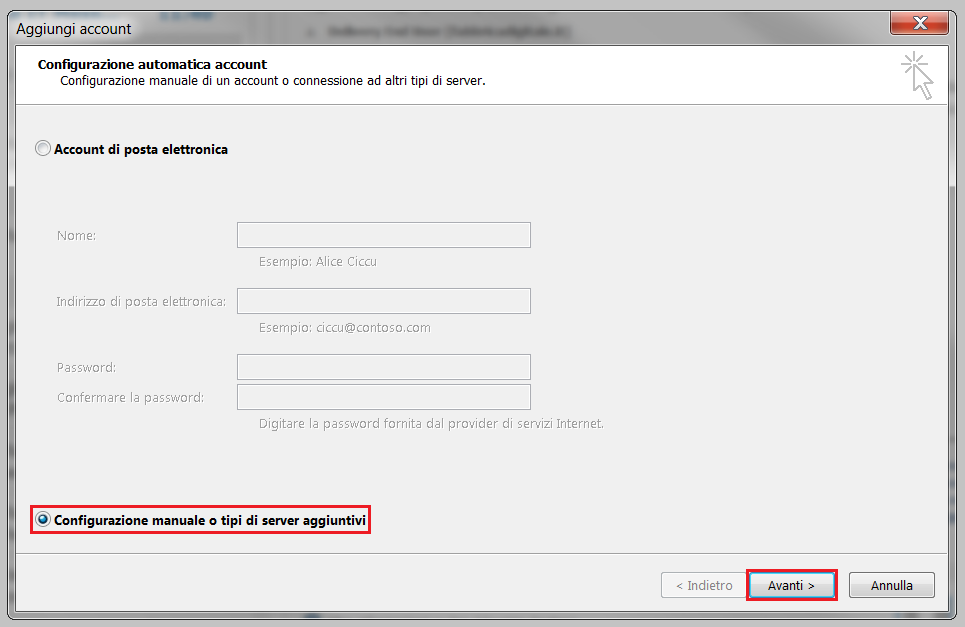 3 Configurazione Outlook 2013 Consigliamo di procedere con la creazione di un nuovo profilo se già esistente 3.1 Configurazione in modalità POP3 3.1.1 Avviare il client, quindi creare un nuovo Profilo di posta elettronica, specificandone il nome; premere quindi il tasto OK : Figura 1 Creazione Nuovo Profilo 3.