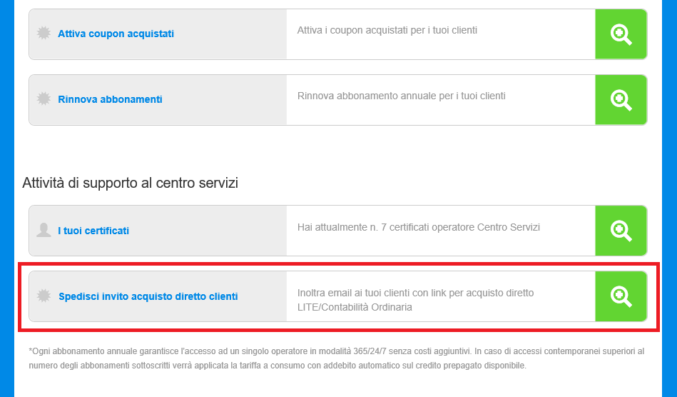 Acquisto abbonamento a cura del cliente finale (Opzione 2) Se scegli di far acquistare un applicativo