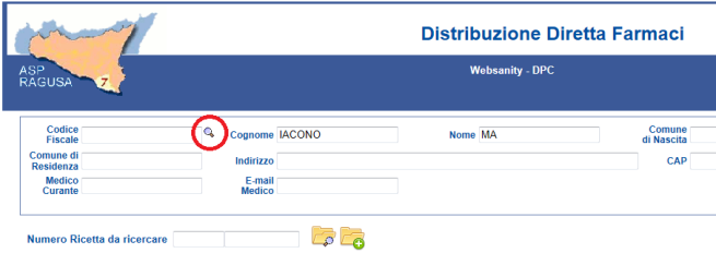 Inserimento dati paziente Posizionandosi sul campo del Codice Fiscale è possibile inserire, anche con l uso del lettore barcode, i dati dalla Tessera Sanitaria quindi andare sull icona indicante la