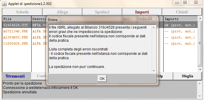 Tali controlli vengono effettuati anche se si utilizza l Applet di spedizione 1.2.