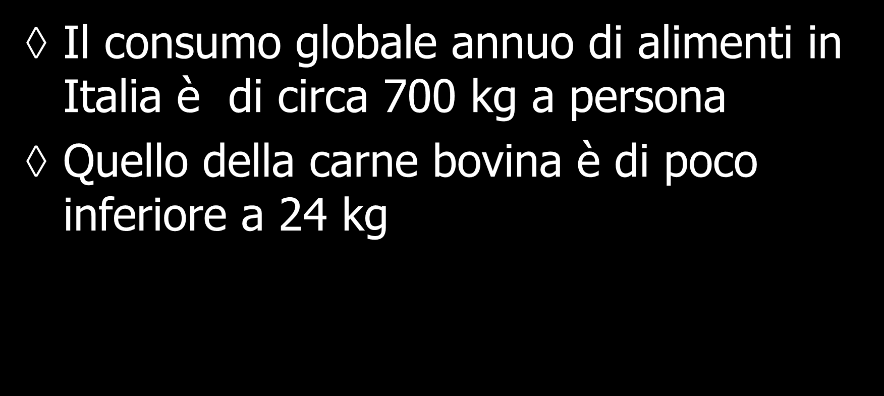 Consumi della carne bovina Il consumo globale annuo di alimenti in Italia è di
