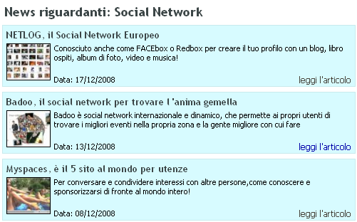 on line Cliccando su link Social Network verranno elencati gli articoli che hanno la parola Social Network all interno di Particolari 1 o