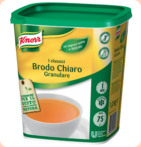 Brodo Chiaro Codice articolo 7401 6 x 1,20 Kg Preparato per brodo granulare. Brodo dal sapore netto e delicato con basso contenuto di grassi.