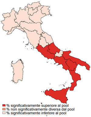 Sedentari LA DISTRIBUZIONE DELLA SEDENTARIETÀ DIVIDE NETTAMENTE L ITALIA IN DUE MACROAREE : maggiore diffusione nelle Regioni