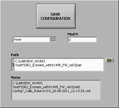 14 2.11 STOP Figura 20 Questo pulsante fa terminare l esecuzione del programma. 2.12 SAVE CONFIGURATION In figura 21 è riportata la sezione utilizzata per salvare i file di configurazione, nel formato xml, di una calibrazione, di un run di rumore o di un run con sorgente.