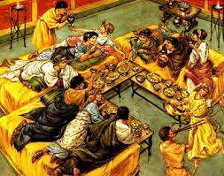 L ALIMENTAZIONE Tre volte al giorno mangiavano i romani:mattina,pranzo,cena.