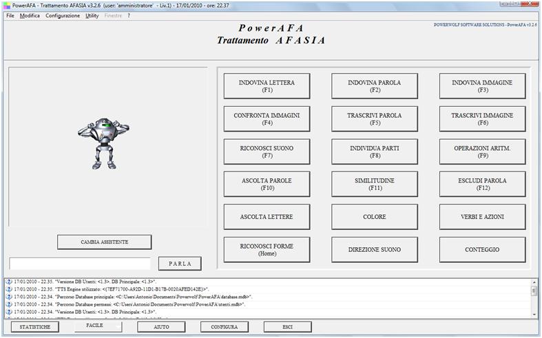 Dopo aver inserito i dati di accesso appare la schermata principale del programma: La schermata principale è composta da diverse