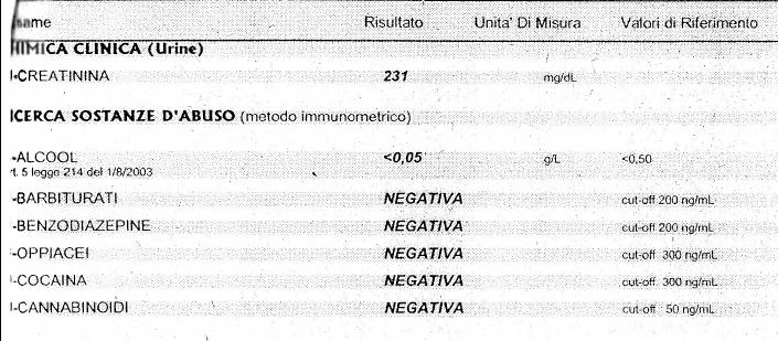della rapina; Ravenna 16/07/2012 (ricezione campioni Aprile 2013): NMP rinvenuto nel sangue e