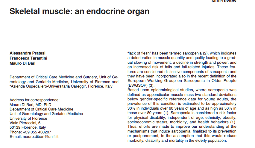 Il muscolo scheletrico: un organo endocrino Il muscolo scheletrico produce una varietà di molecole denominate miochine, che agiscono in modo autocrino,