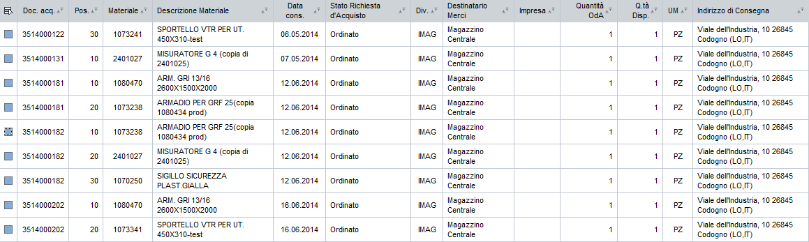 Creazione Proposta Entrata Merci Inserimento posizioni Impostare il filtro di ricerca delle posizioni d ordine da inserire nella PEM e cliccare il tasto