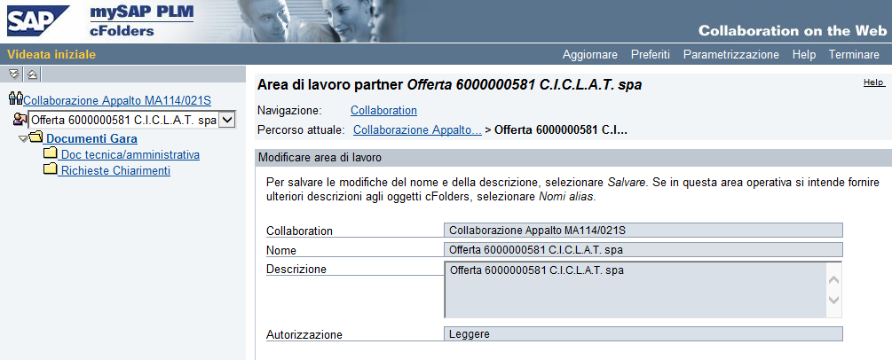 Accesso all Area Collaborativa Cliccando il link, il sistema indirizza alla sezione privata dell area collaborativa in cui è possibile inserire documenti da scambiare privatamente col buyer.